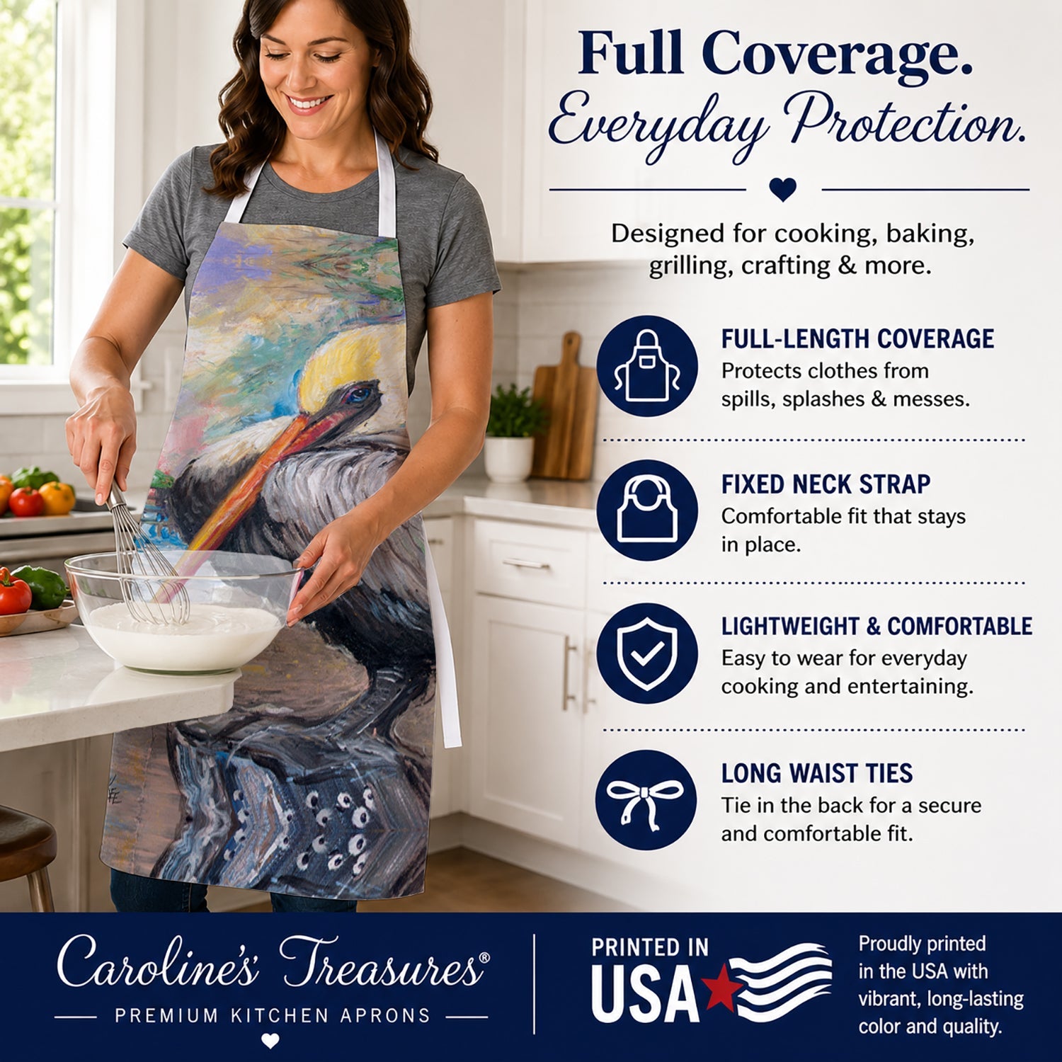 Bay View Pelican Apron Cooking Kitchen Server Baking Crafts Gardening for Adult Women Men, Unisex, Large, Multicolor