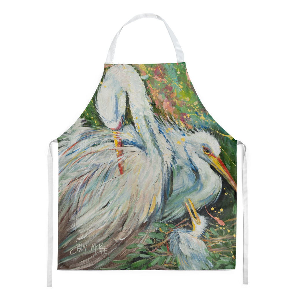 White Egret in the rain Apron Cooking Kitchen Server Baking Crafts Gardening for Adult Women Men, Unisex, Large, Multicolor