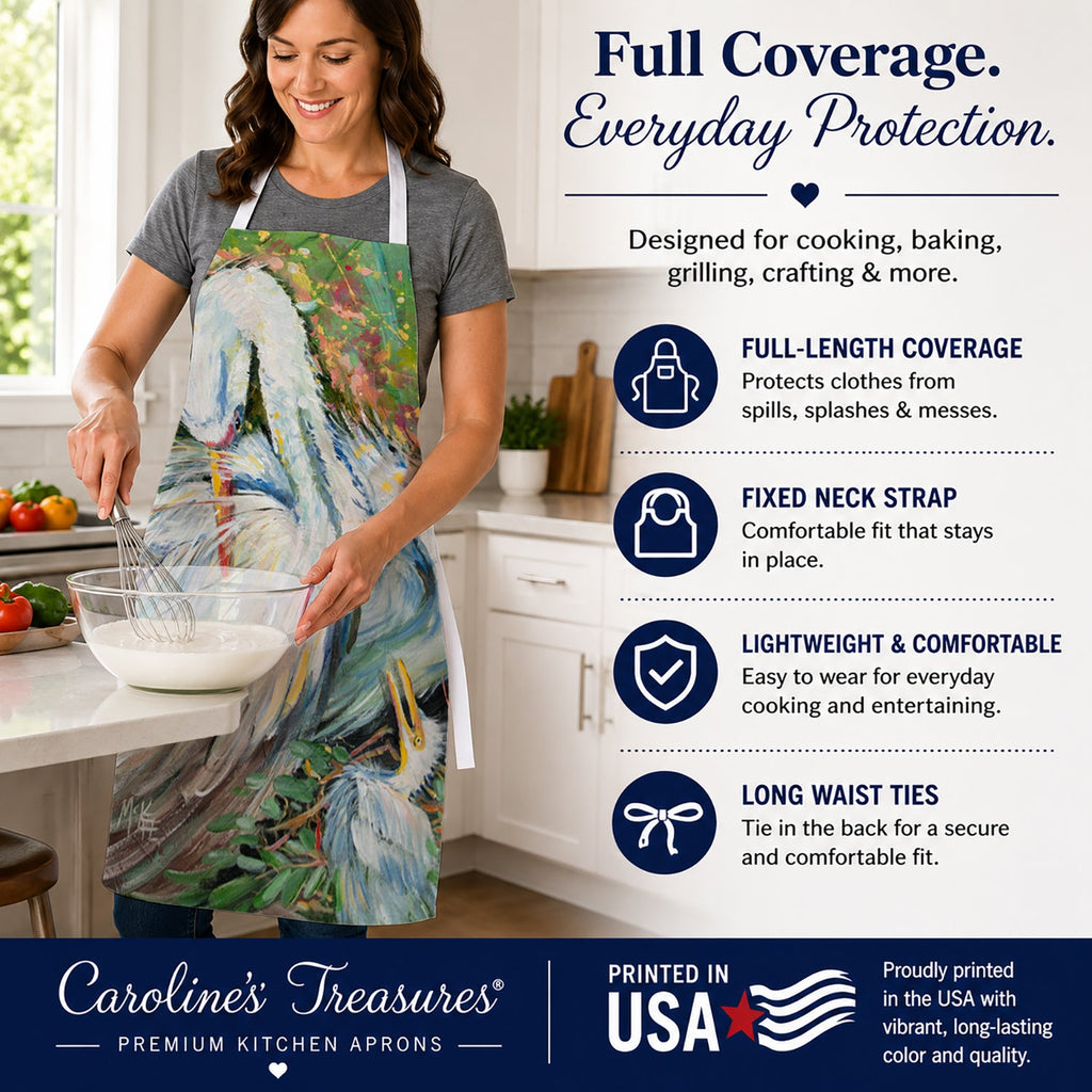 White Egret in the rain Apron Cooking Kitchen Server Baking Crafts Gardening for Adult Women Men, Unisex, Large, Multicolor