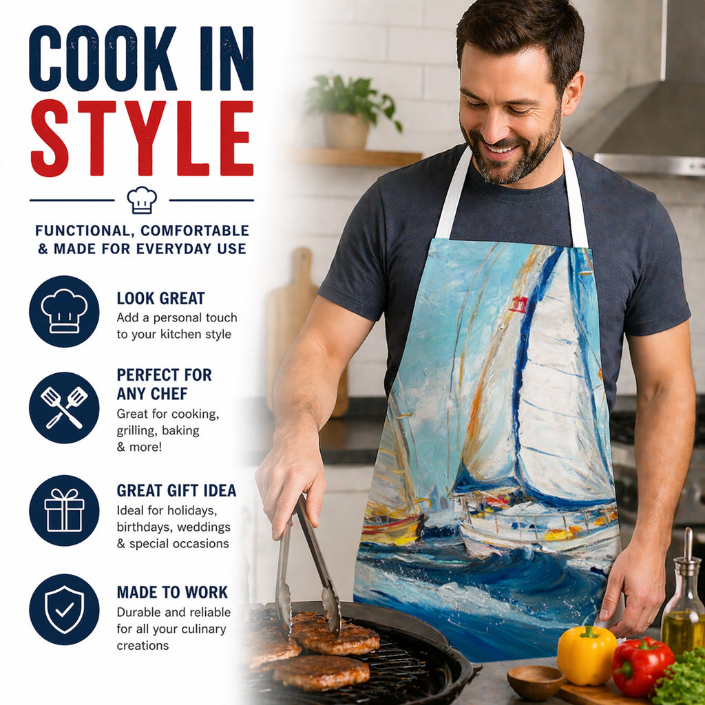 Roll me Over Sailboats Apron Cooking Kitchen Server Baking Crafts Gardening for Adult Women Men, Unisex, Large, Multicolor