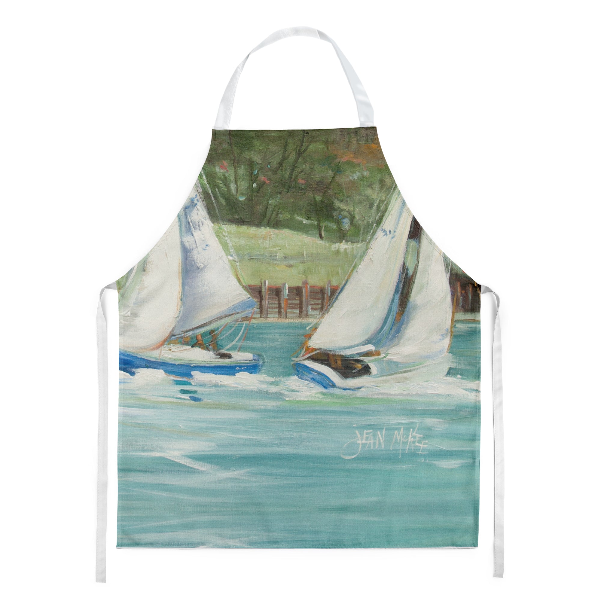 Boats on the Bay Sailboats Apron Cooking Kitchen Server Baking Crafts Gardening for Adult Women Men, Unisex, Large, Multicolor