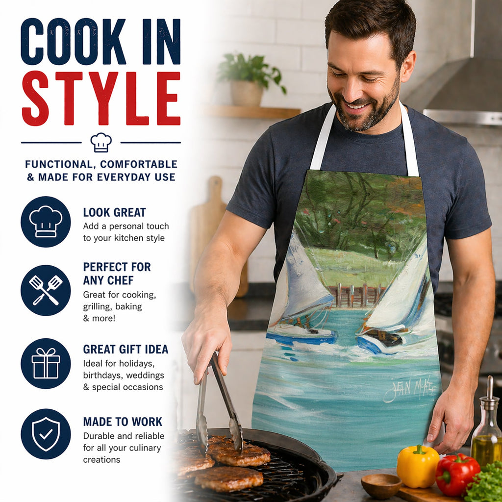 Boats on the Bay Sailboats Apron Cooking Kitchen Server Baking Crafts Gardening for Adult Women Men, Unisex, Large, Multicolor