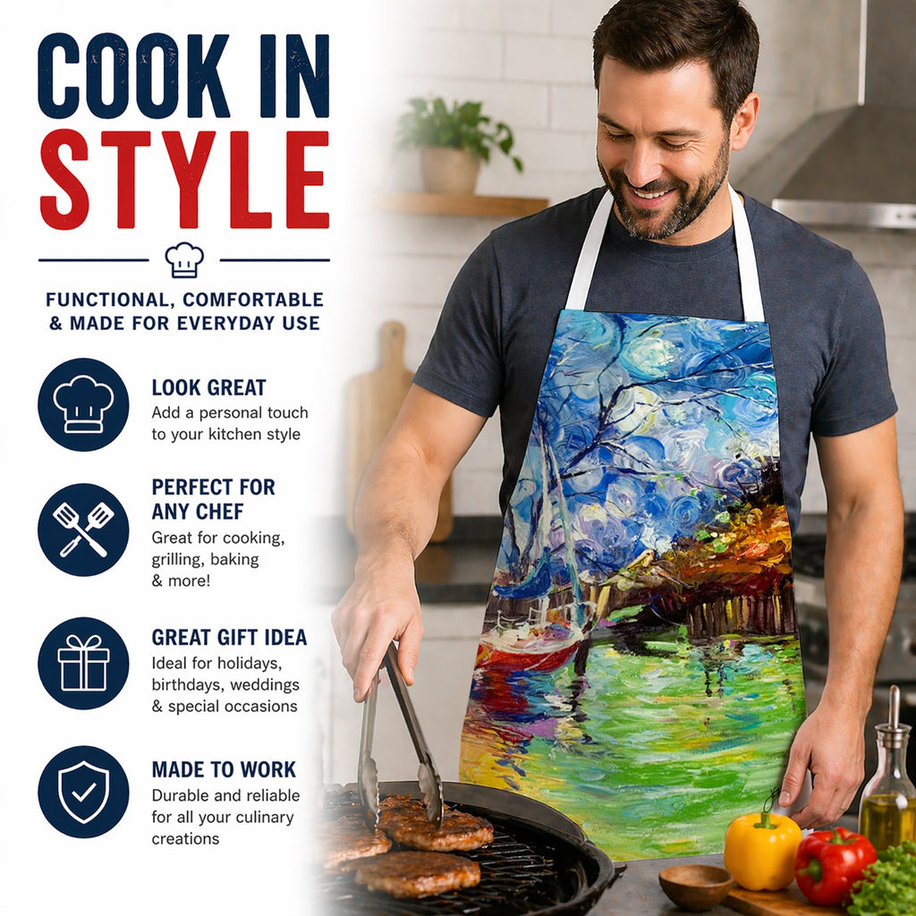 Boat Starlight Sailboats Apron Cooking Kitchen Server Baking Crafts Gardening for Adult Women Men, Unisex, Large, Multicolor