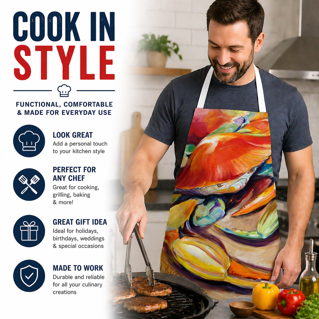 101 Crab Apron Cooking Kitchen Server Baking Crafts Gardening for Adult Women Men, Unisex, Large, Multicolor