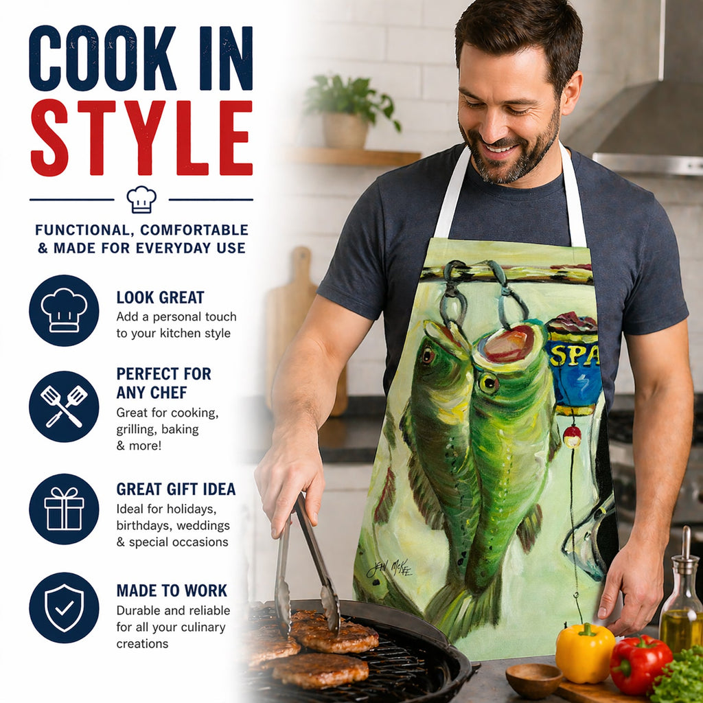 Recession Food Bass and Spam Apron Cooking Kitchen Server Baking Crafts Gardening for Adult Women Men, Unisex, Large, Multicolor