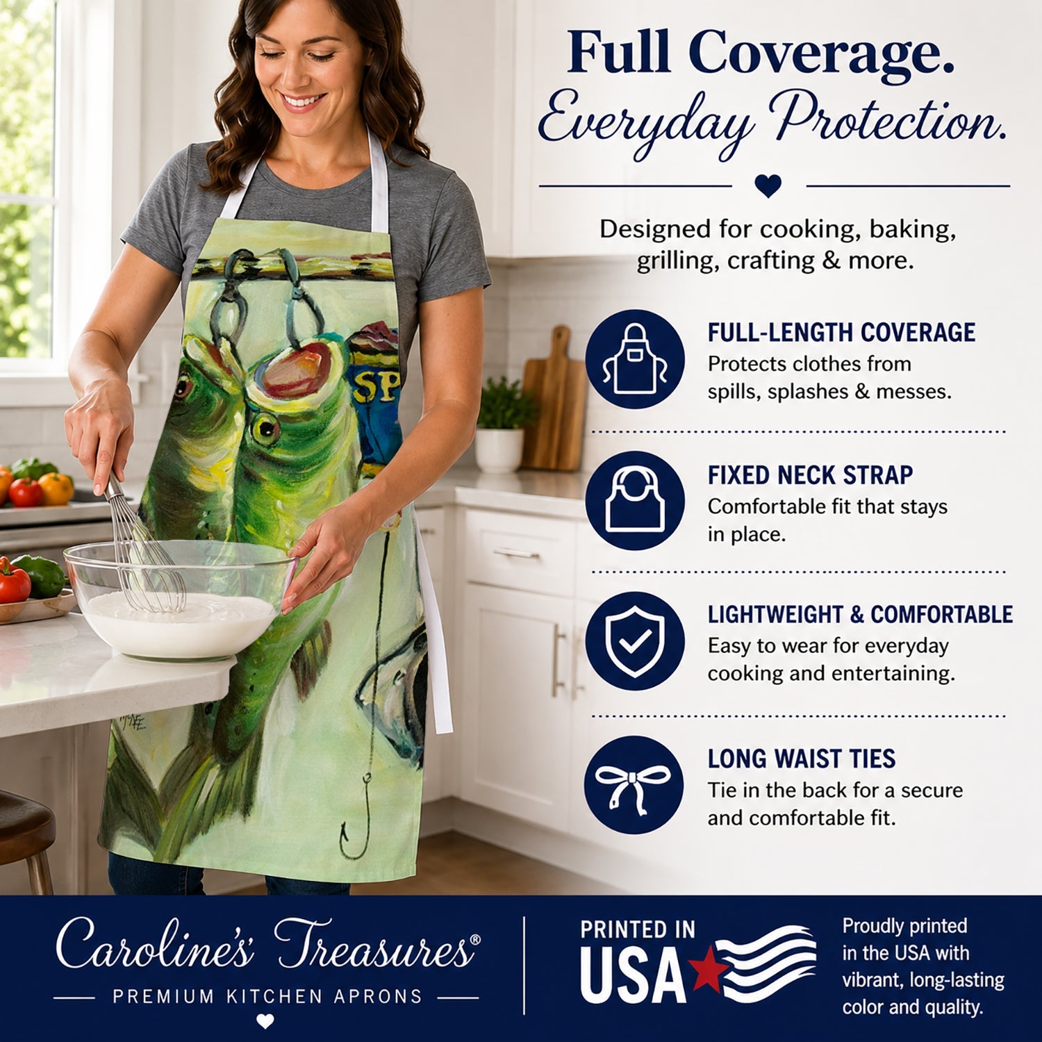 Recession Food Bass and Spam Apron Cooking Kitchen Server Baking Crafts Gardening for Adult Women Men, Unisex, Large, Multicolor