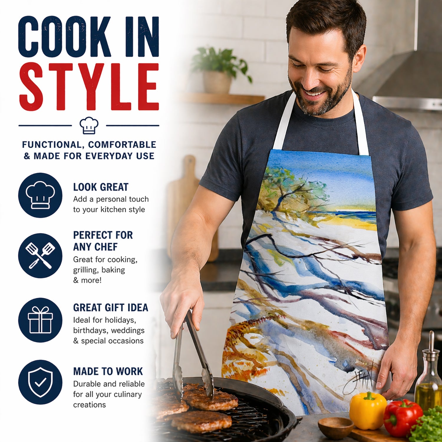 Sand Dune Apron Cooking Kitchen Server Baking Crafts Gardening for Adult Women Men, Unisex, Large, Multicolor