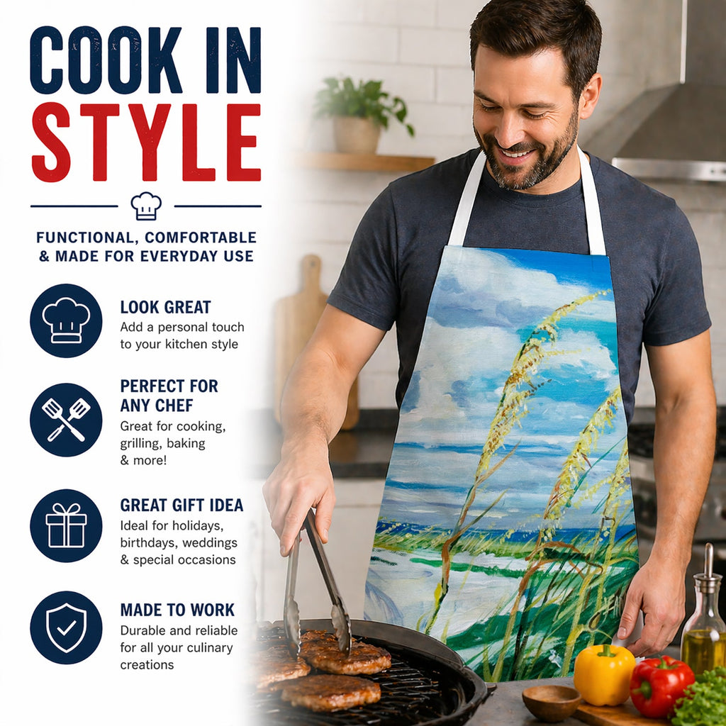Sea Oats Apron Cooking Kitchen Server Baking Crafts Gardening for Adult Women Men, Unisex, Large, Multicolor