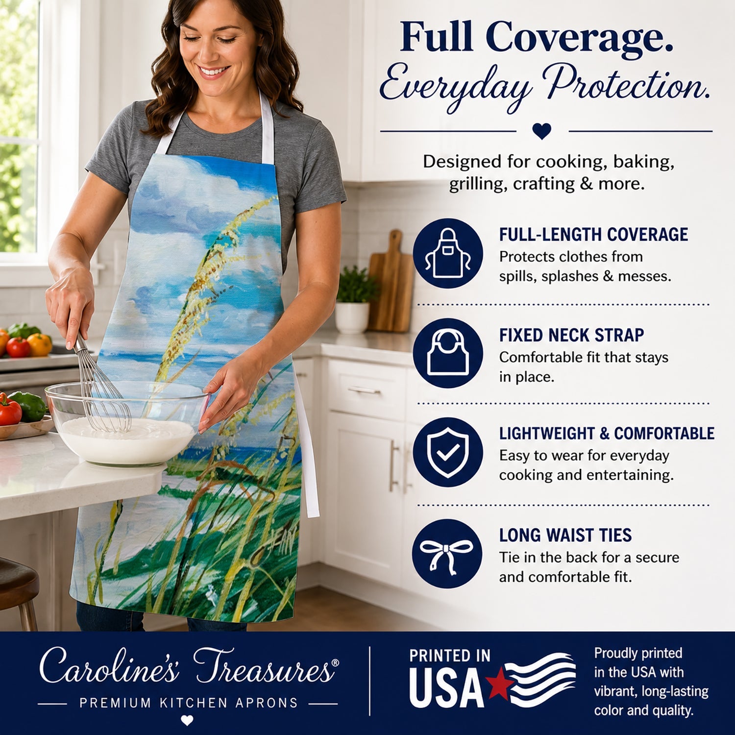 Sea Oats Apron Cooking Kitchen Server Baking Crafts Gardening for Adult Women Men, Unisex, Large, Multicolor