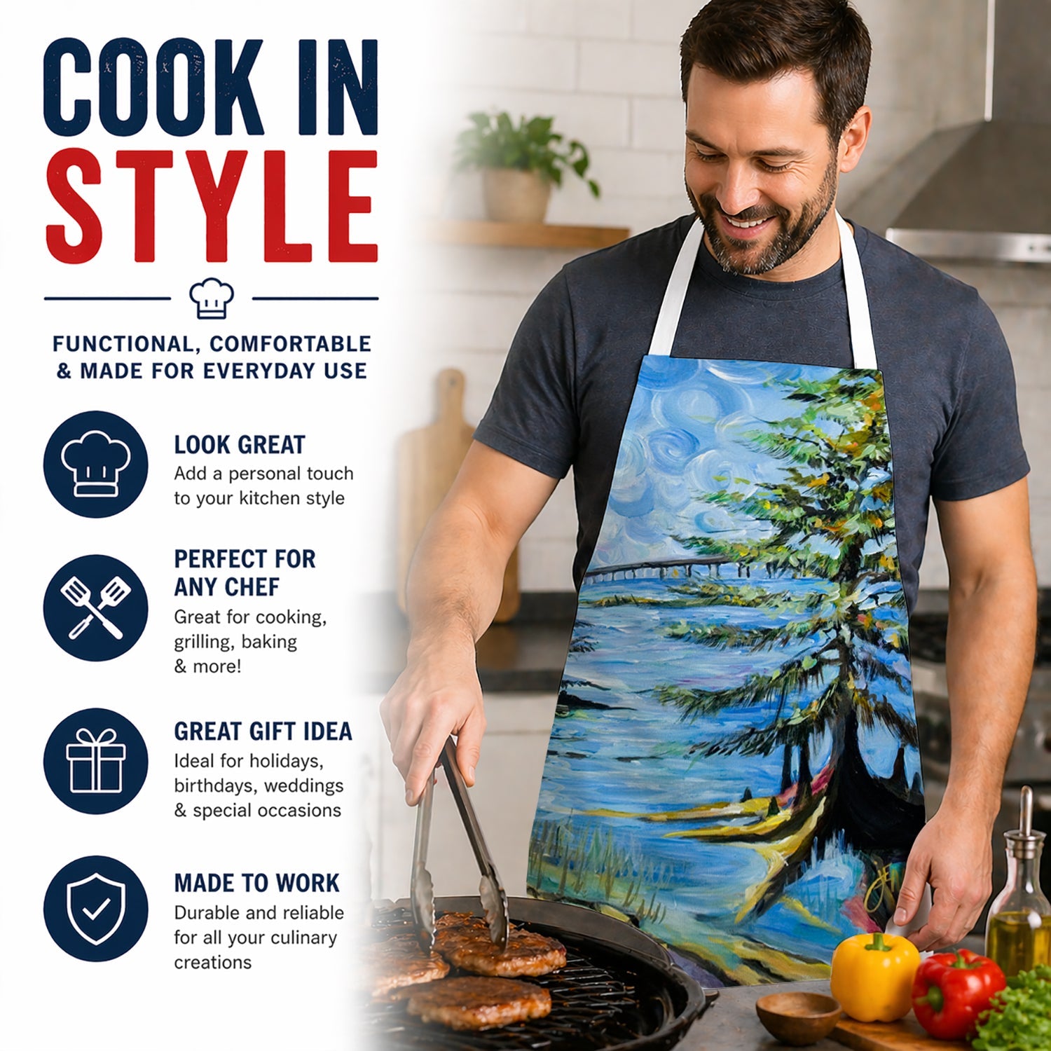Life on the Causeway Apron Cooking Kitchen Server Baking Crafts Gardening for Adult Women Men, Unisex, Large, Multicolor