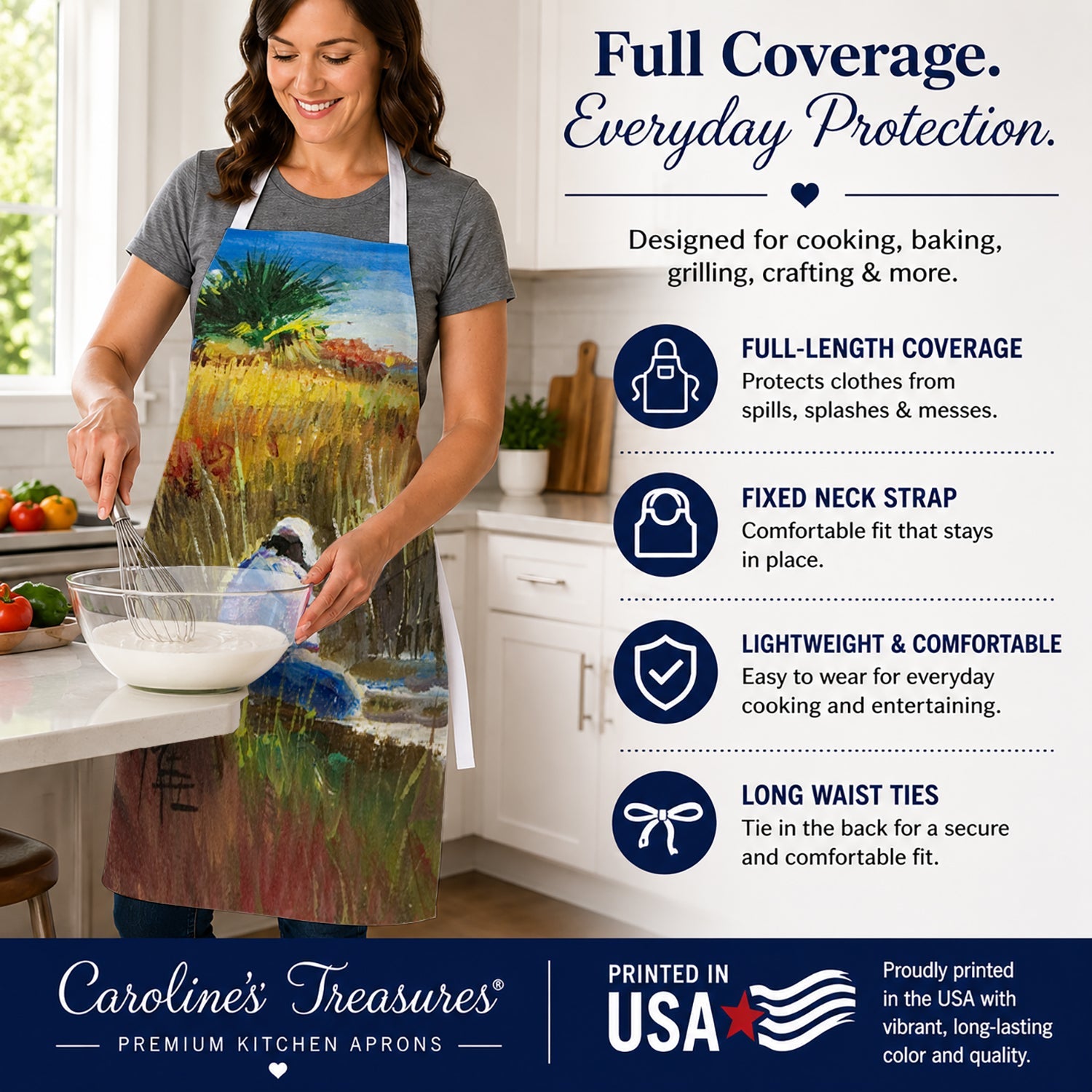 Fisherman on the bank Apron Cooking Kitchen Server Baking Crafts Gardening for Adult Women Men, Unisex, Large, Multicolor