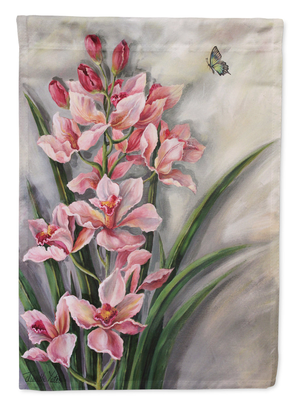 Orchids by Judith Yates House Flag 28x40 Porch Sleeve Pole Decorative Outside Yard Banner Artwork Wall Hanging, Polyester