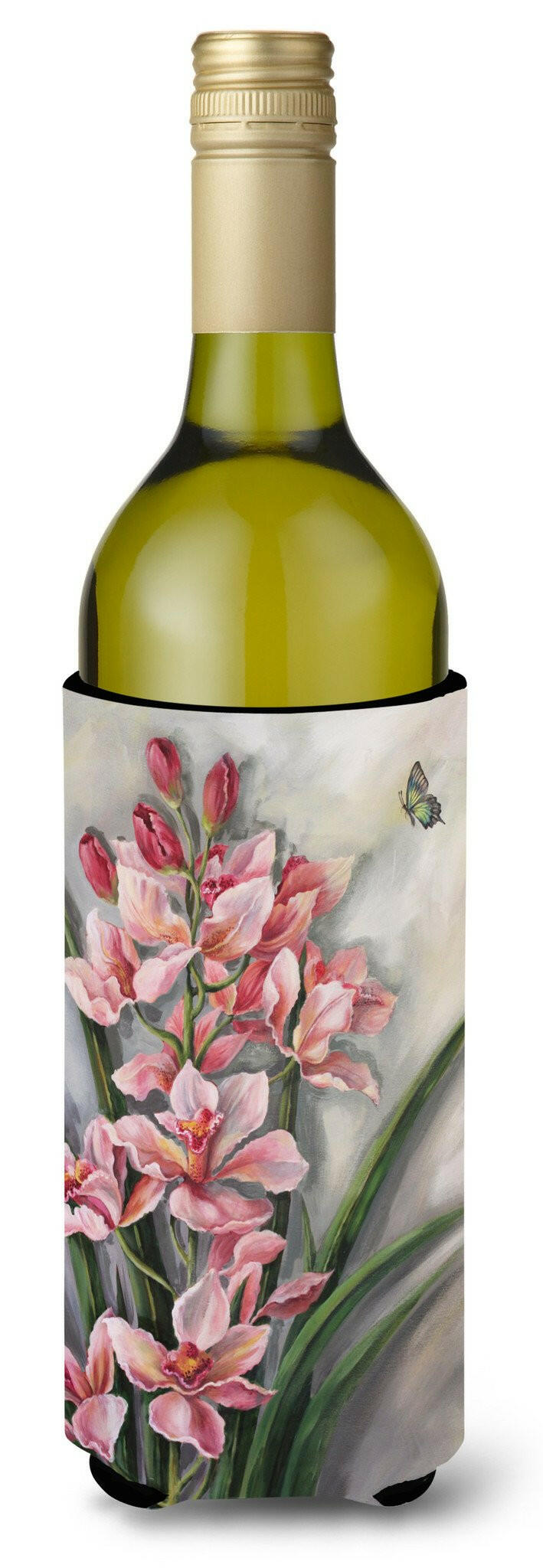 Orchids by Judith Yates Wine Bottle Hugger Gift Sleeve for Standard 750 ml Bottles, Insulated Reusable Also Fits Mini Shot & Pint Bottles