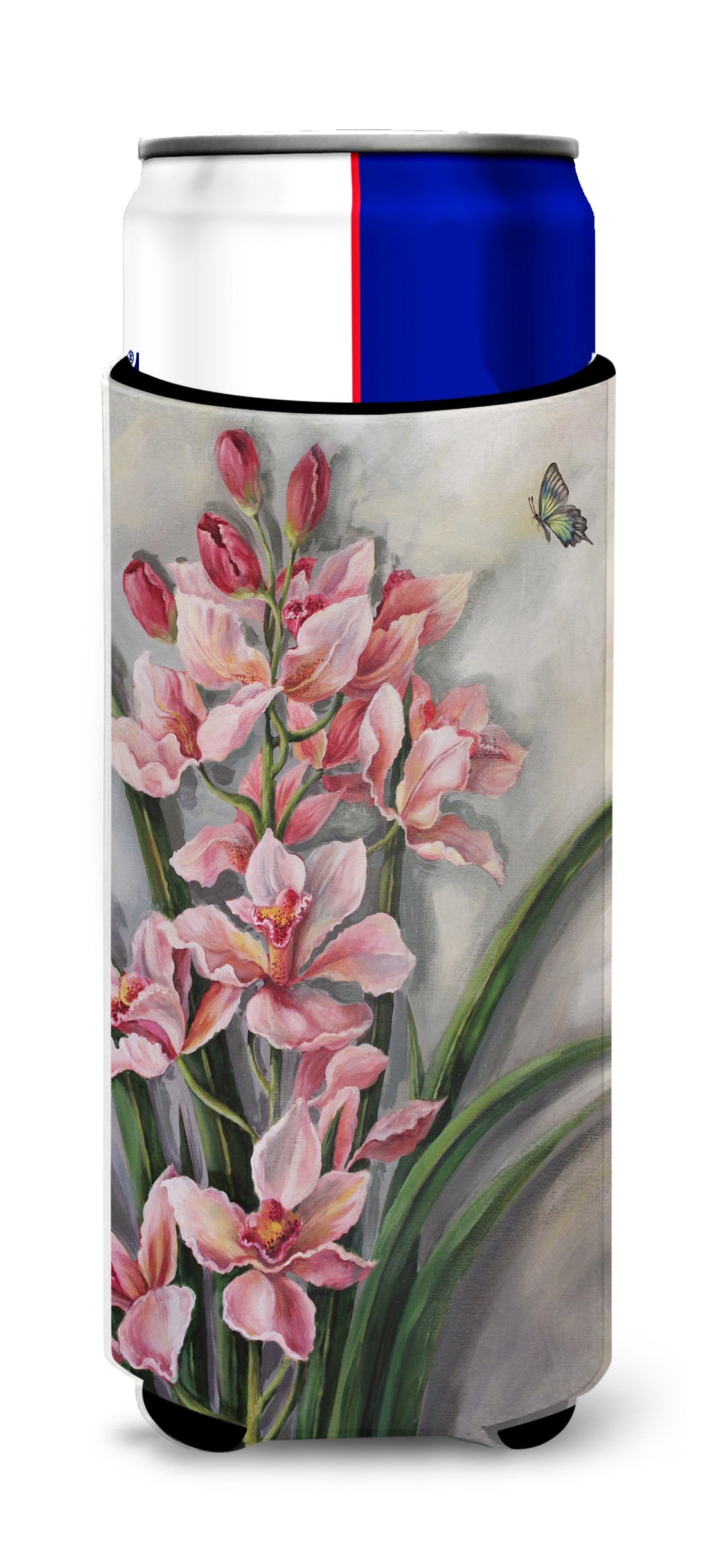 Orchids by Judith Yates Slim Can Hugger , Insulated Foam Hugger for 12 oz Slim Cans, Beer Bottles & Water Bottles, Printed in USA