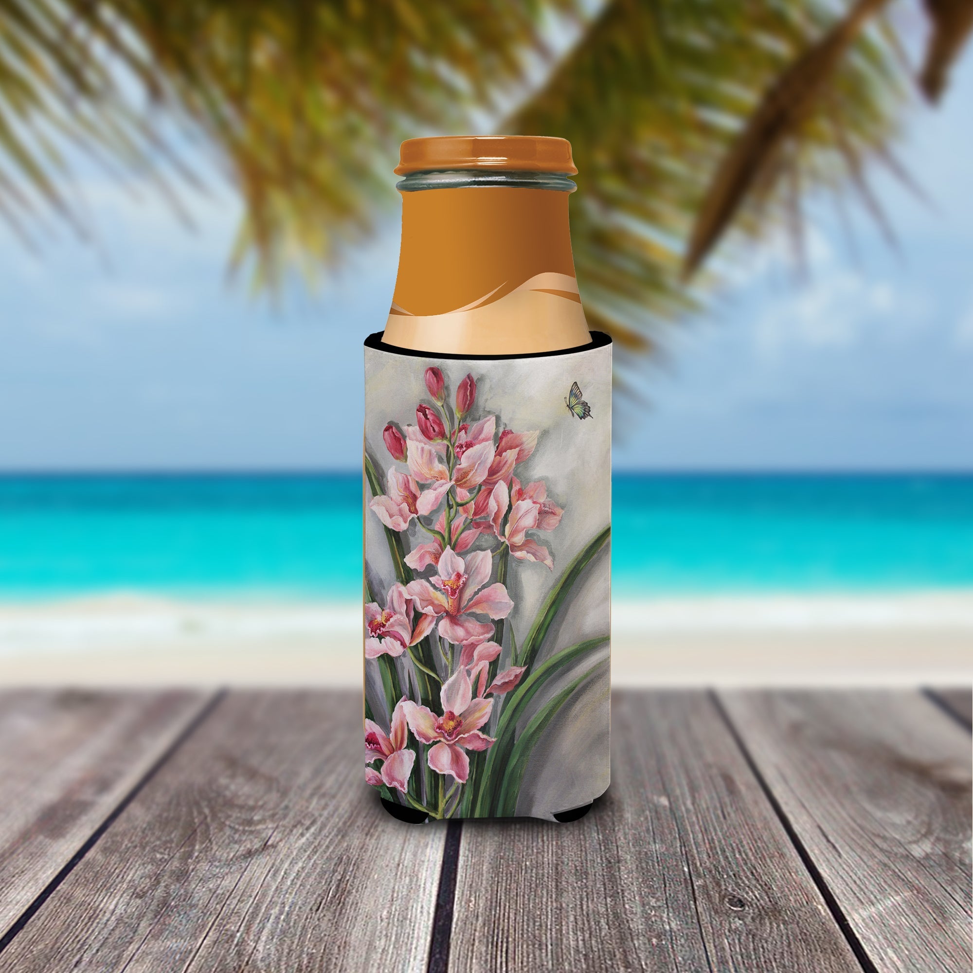 Orchids by Judith Yates Slim Can Hugger , Insulated Foam Hugger for 12 oz Slim Cans, Beer Bottles & Water Bottles, Printed in USA