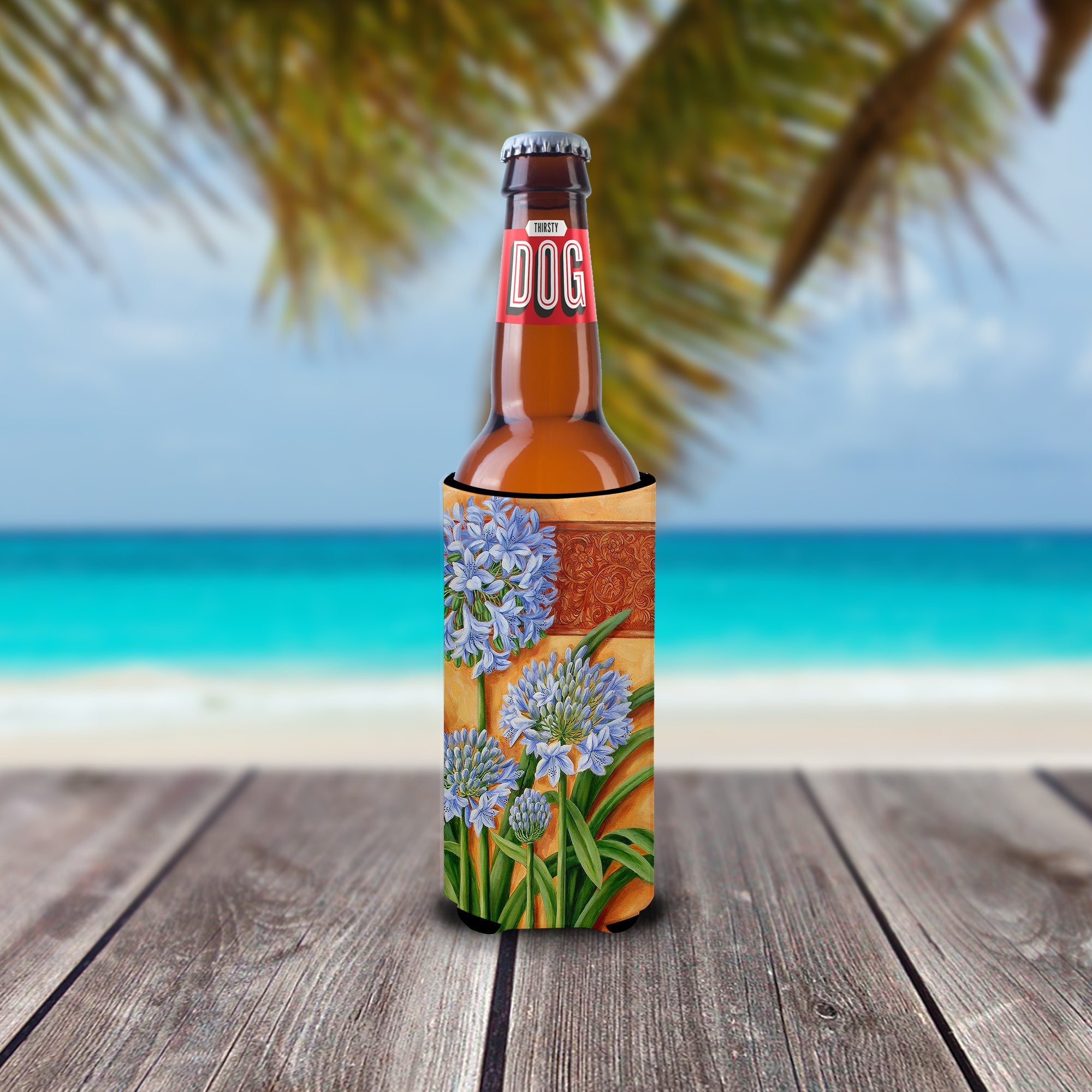 Agapanthus by Judith Yates Slim Can Hugger , Insulated Foam Hugger for 12 oz Slim Cans, Beer Bottles & Water Bottles, Printed in USA