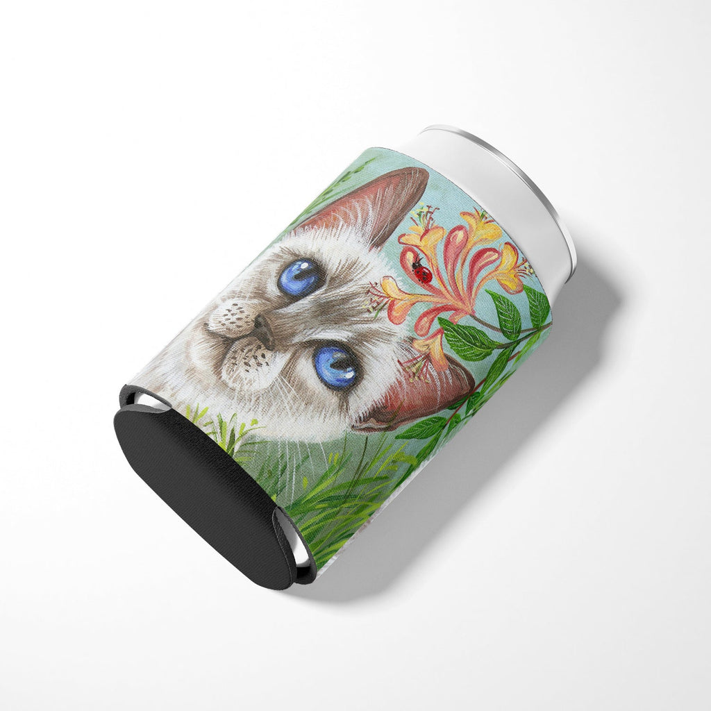 White Cat Saphire Eyes Can or Bottle Hugger Cooler Sleeve for Standard 12 oz Cans, Insulated Foam Beer & Soda Can Hugger Reusable
