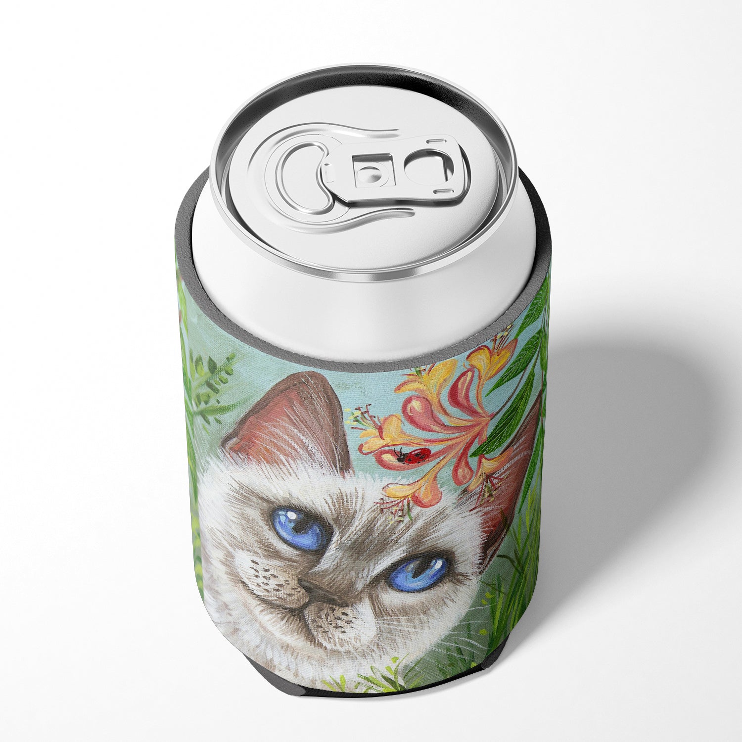 White Cat Saphire Eyes Can or Bottle Hugger Cooler Sleeve for Standard 12 oz Cans, Insulated Foam Beer & Soda Can Hugger Reusable