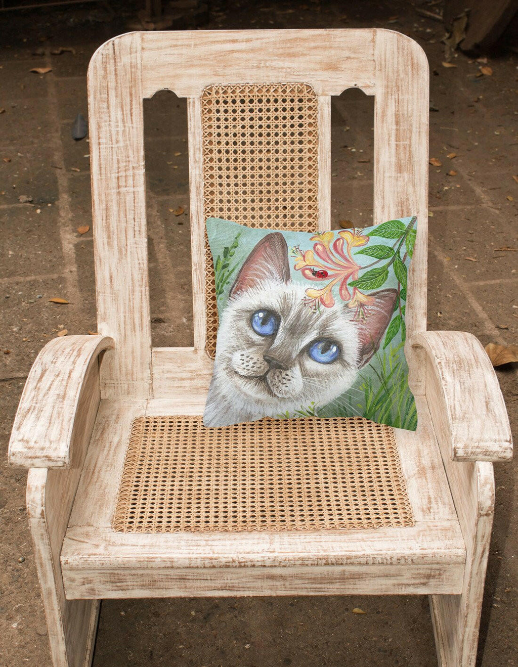 White Cat Saphire Eyes Decorative Throw Pillow 14x14 Indoor Outdoor Accent Cushion, Fabric Cover with Insert for Sofa, Bed, Porch & Living Room