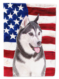 USA American Flag with Alaskan Malamute House Flag 28x40 Porch Sleeve Pole Decorative Outside Yard Banner Artwork Wall Hanging, Polyester