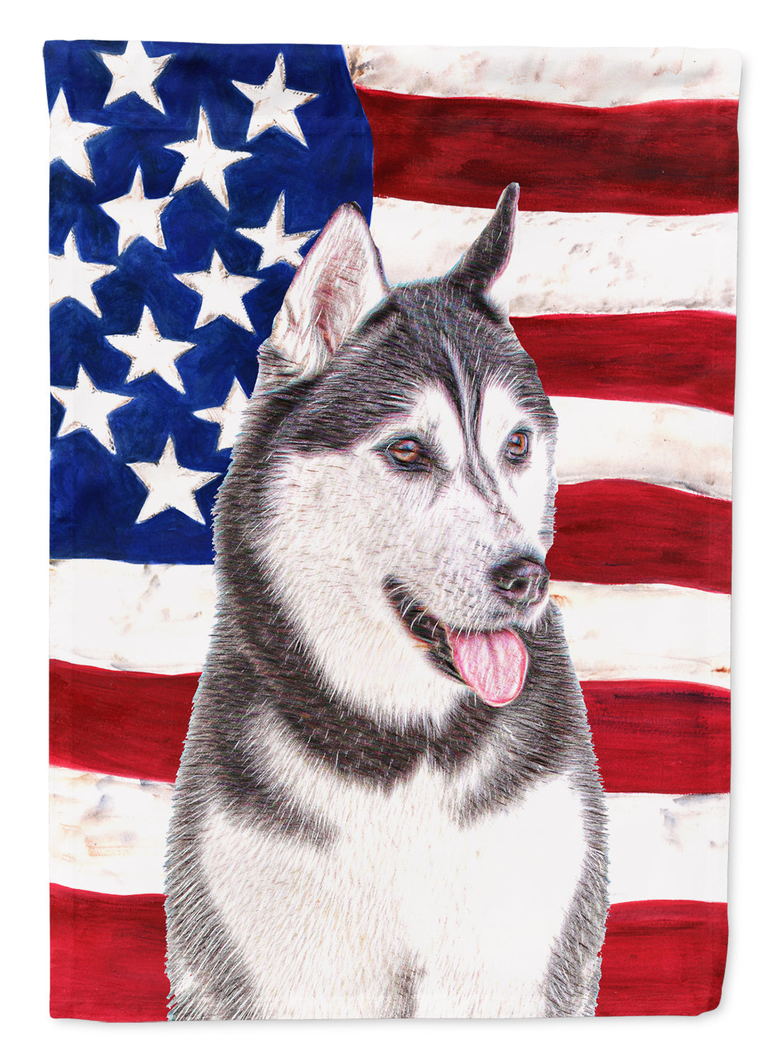 USA American Flag with Alaskan Malamute House Flag 28x40 Porch Sleeve Pole Decorative Outside Yard Banner Artwork Wall Hanging, Polyester