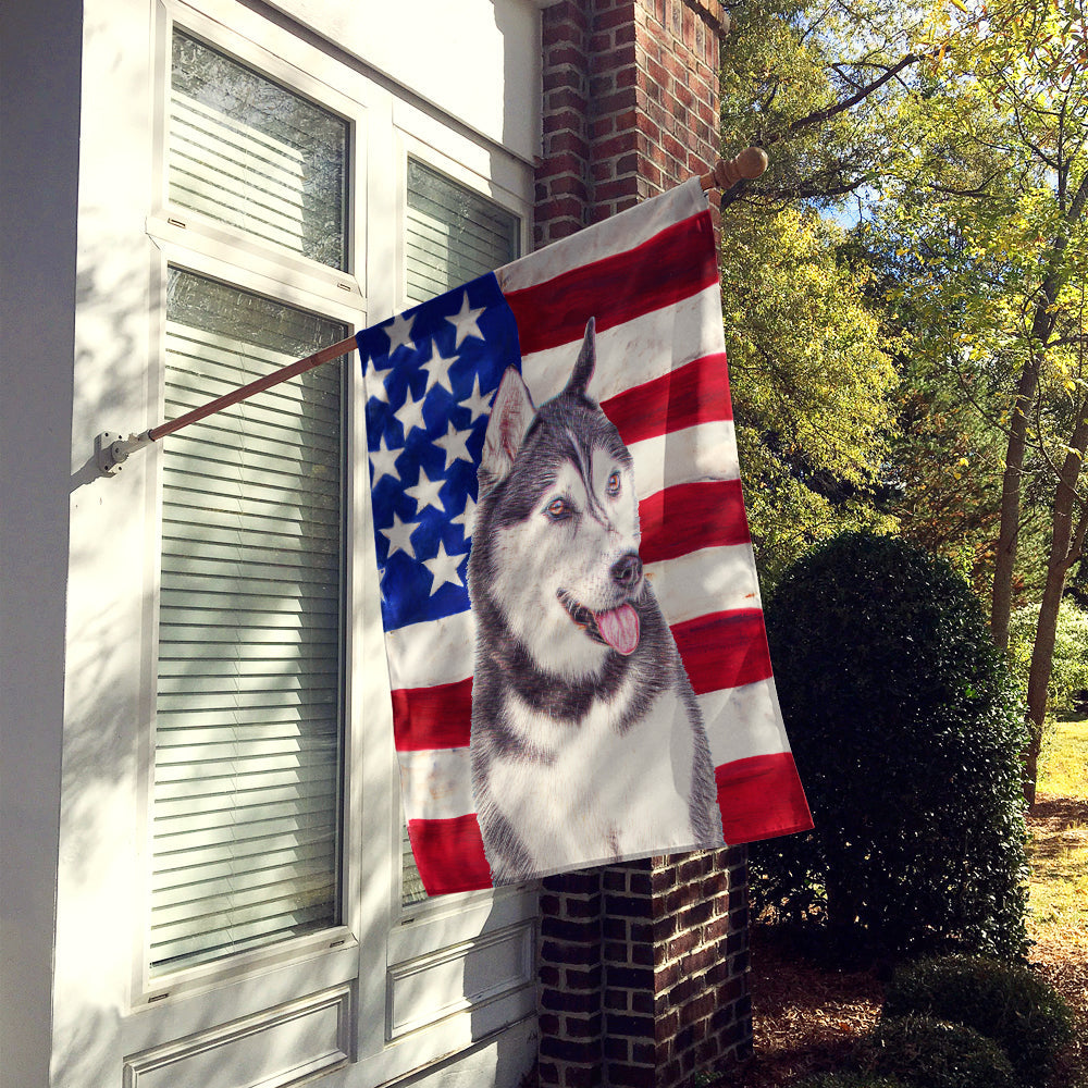USA American Flag with Alaskan Malamute House Flag 28x40 Porch Sleeve Pole Decorative Outside Yard Banner Artwork Wall Hanging, Polyester