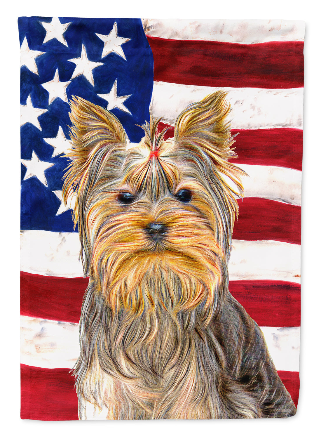 USA American Flag with Yorkie / Yorkshire Terrier House Flag 28x40 Porch Sleeve Pole Decorative Outside Yard Banner Artwork Wall Hanging, Polyester