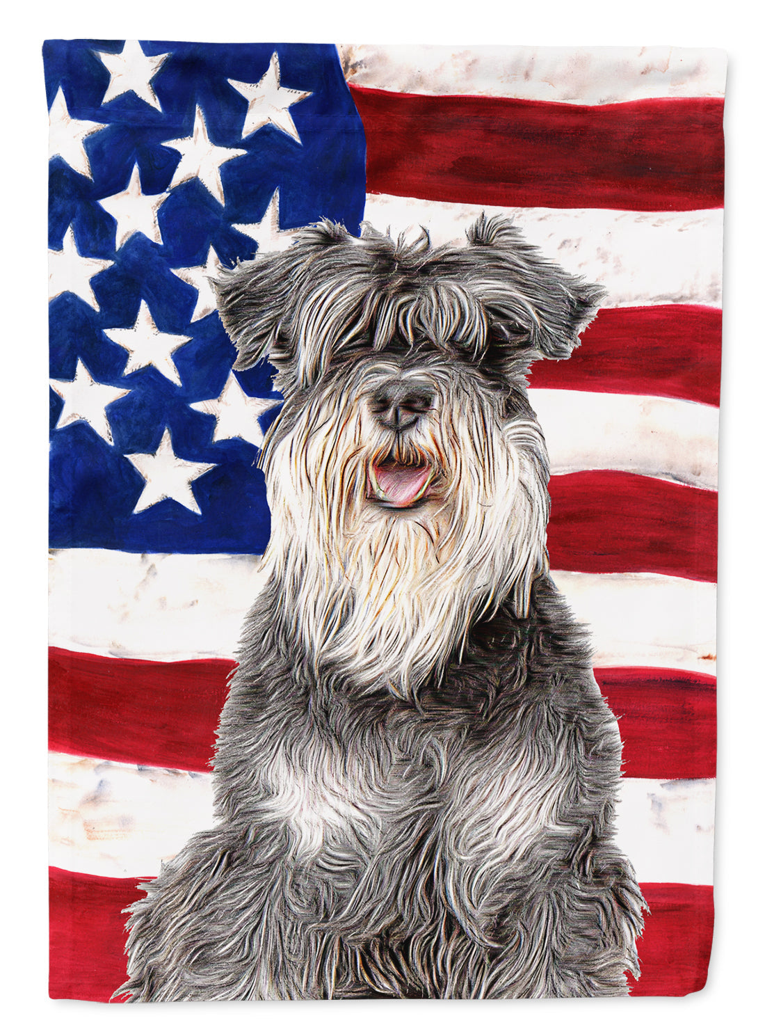 USA American Flag with Schnauzer House Flag 28x40 Porch Sleeve Pole Decorative Outside Yard Banner Artwork Wall Hanging, Polyester