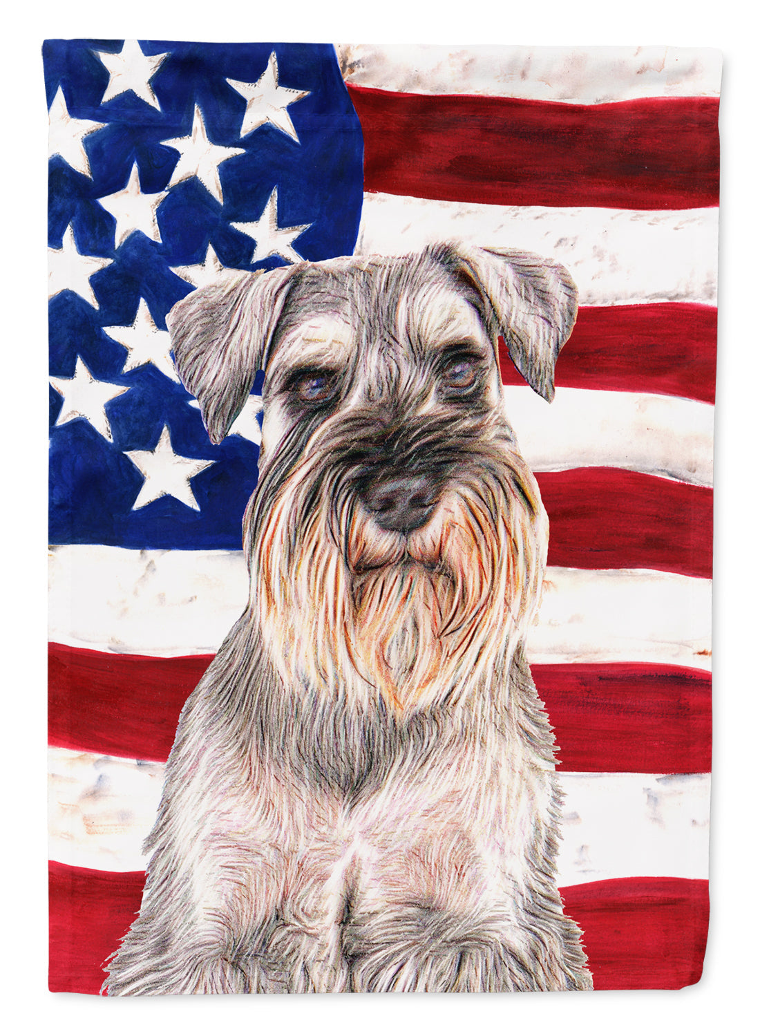 USA American Flag with Schnauzer House Flag 28x40 Porch Sleeve Pole Decorative Outside Yard Banner Artwork Wall Hanging, Polyester