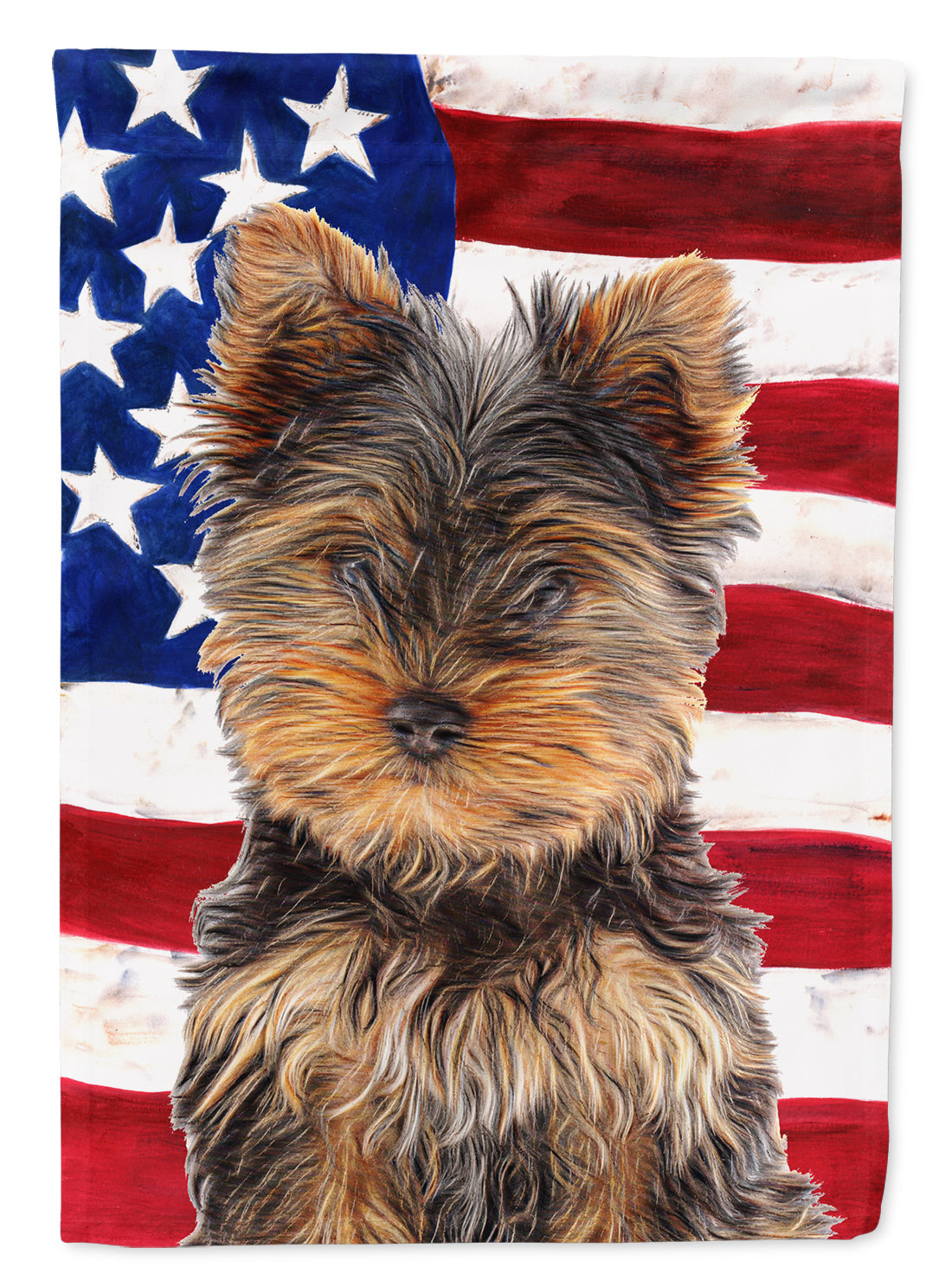 USA American Flag with Yorkie Puppy / Yorkshire Terrier House Flag 28x40 Porch Sleeve Pole Decorative Outside Yard Banner Artwork Wall Hanging, Polyester
