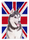 Alaskan Malamute with English Union Jack British Flag House Flag 28x40 Porch Sleeve Pole Decorative Outside Yard Banner Artwork Wall Hanging, Polyester