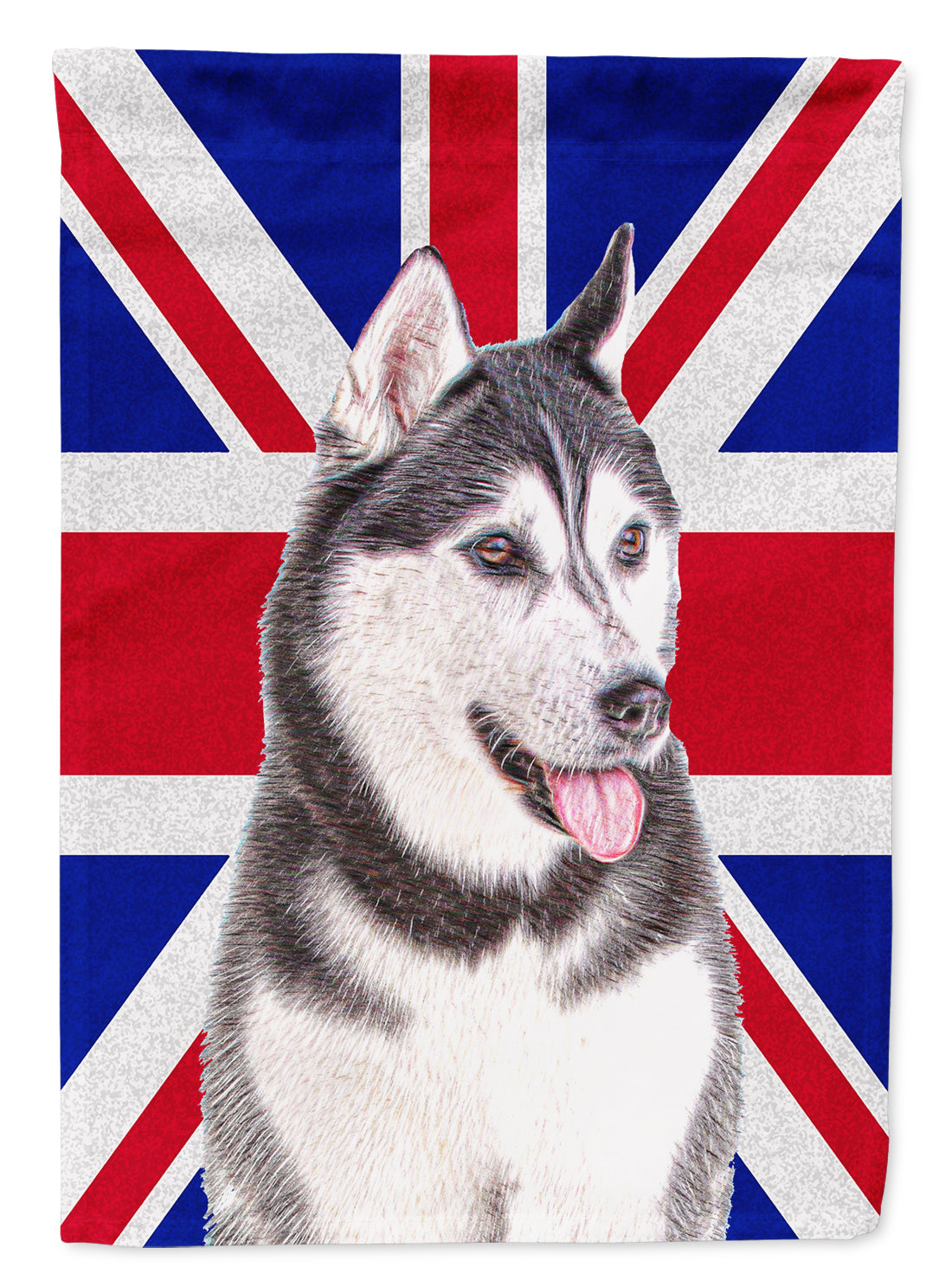 Alaskan Malamute with English Union Jack British Flag House Flag 28x40 Porch Sleeve Pole Decorative Outside Yard Banner Artwork Wall Hanging, Polyester