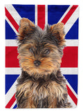 Yorkie Puppy / Yorkshire Terrier with English Union Jack British Flag House Flag 28x40 Porch Sleeve Pole Decorative Outside Yard Banner Artwork Wall Hanging, Polyester