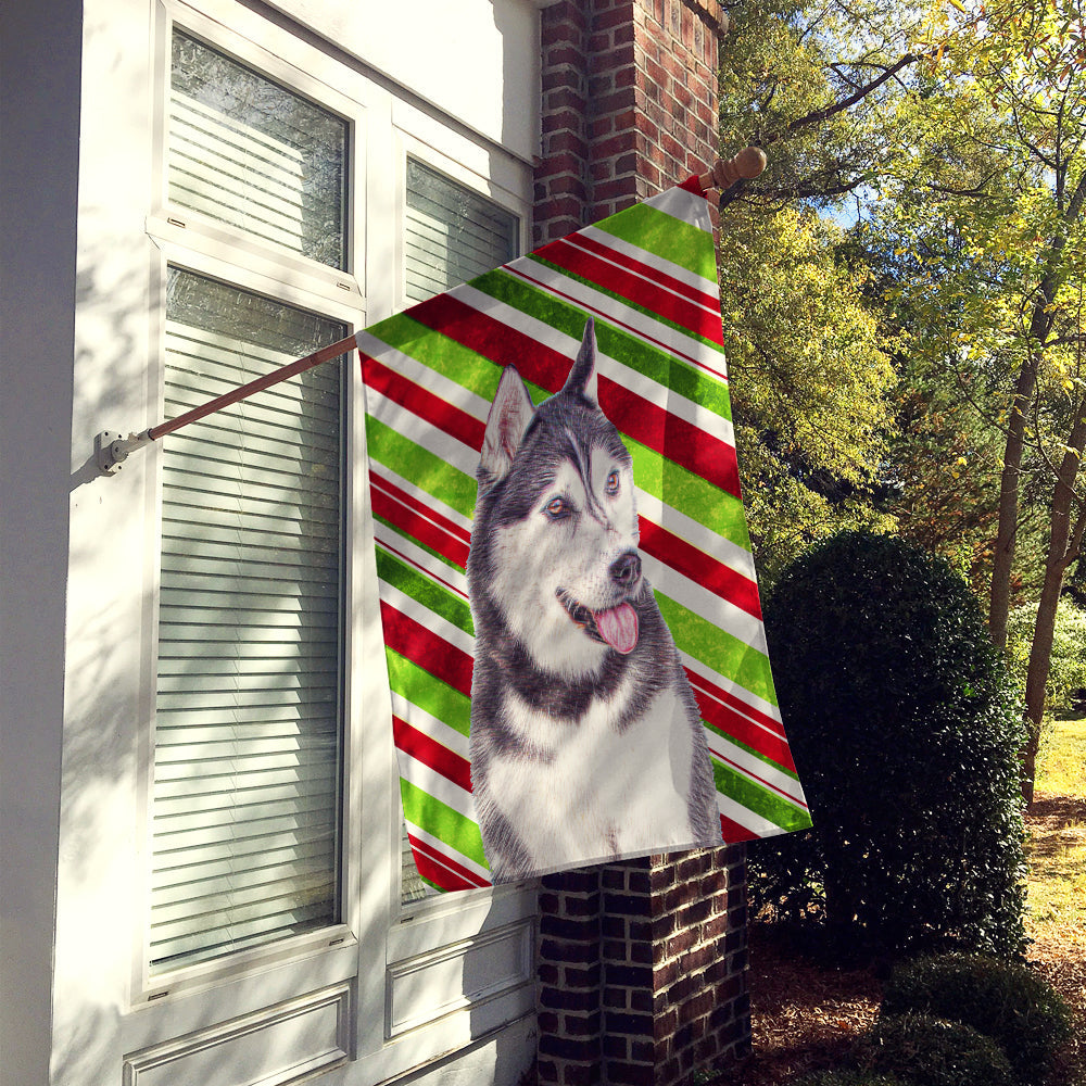 Candy Cane Holiday Christmas Alaskan Malamute House Flag 28x40 Porch Sleeve Pole Decorative Outside Yard Banner Artwork Wall Hanging, Polyester