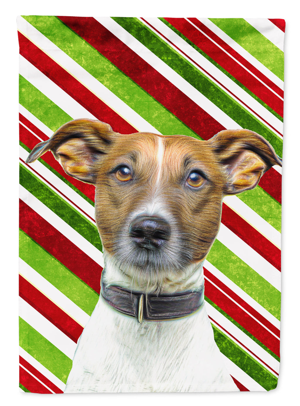 Candy Cane Holiday Christmas Jack Russell Terrier House Flag 28x40 Porch Sleeve Pole Decorative Outside Yard Banner Artwork Wall Hanging, Polyester