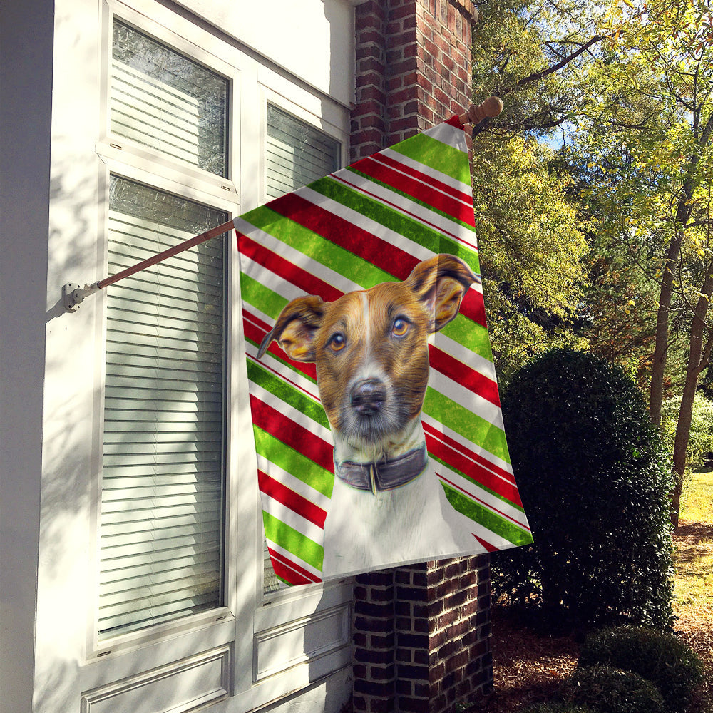 Candy Cane Holiday Christmas Jack Russell Terrier House Flag 28x40 Porch Sleeve Pole Decorative Outside Yard Banner Artwork Wall Hanging, Polyester