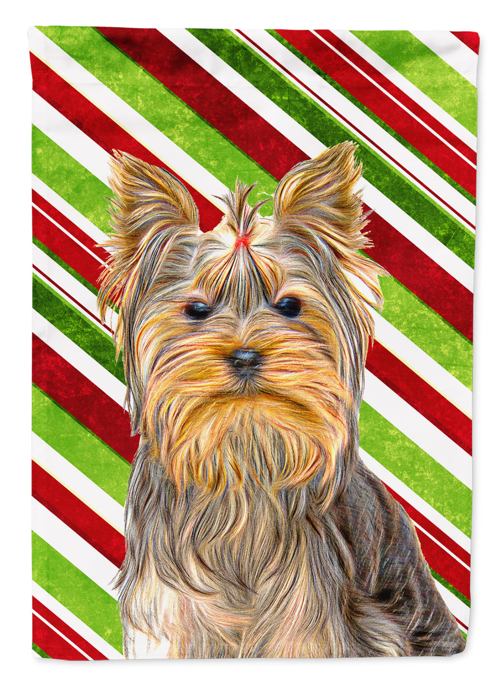 Candy Cane Holiday Christmas Yorkie / Yorkshire Terrier House Flag 28x40 Porch Sleeve Pole Decorative Outside Yard Banner Artwork Wall Hanging, Polyester