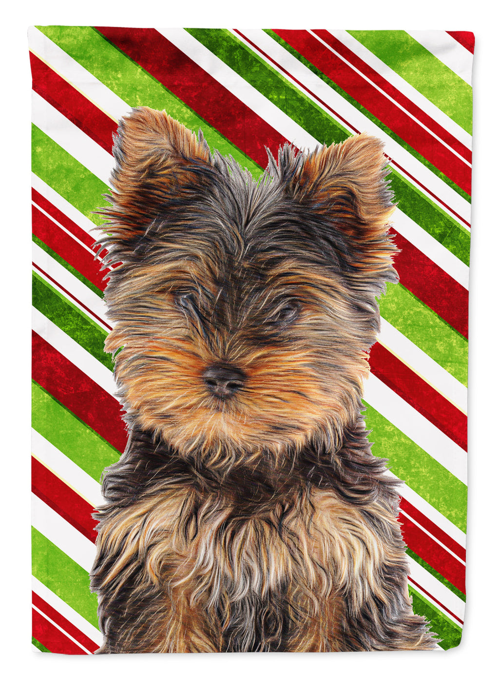 Candy Cane Holiday Christmas Yorkie Puppy / Yorkshire Terrier House Flag 28x40 Porch Sleeve Pole Decorative Outside Yard Banner Artwork Wall Hanging, Polyester