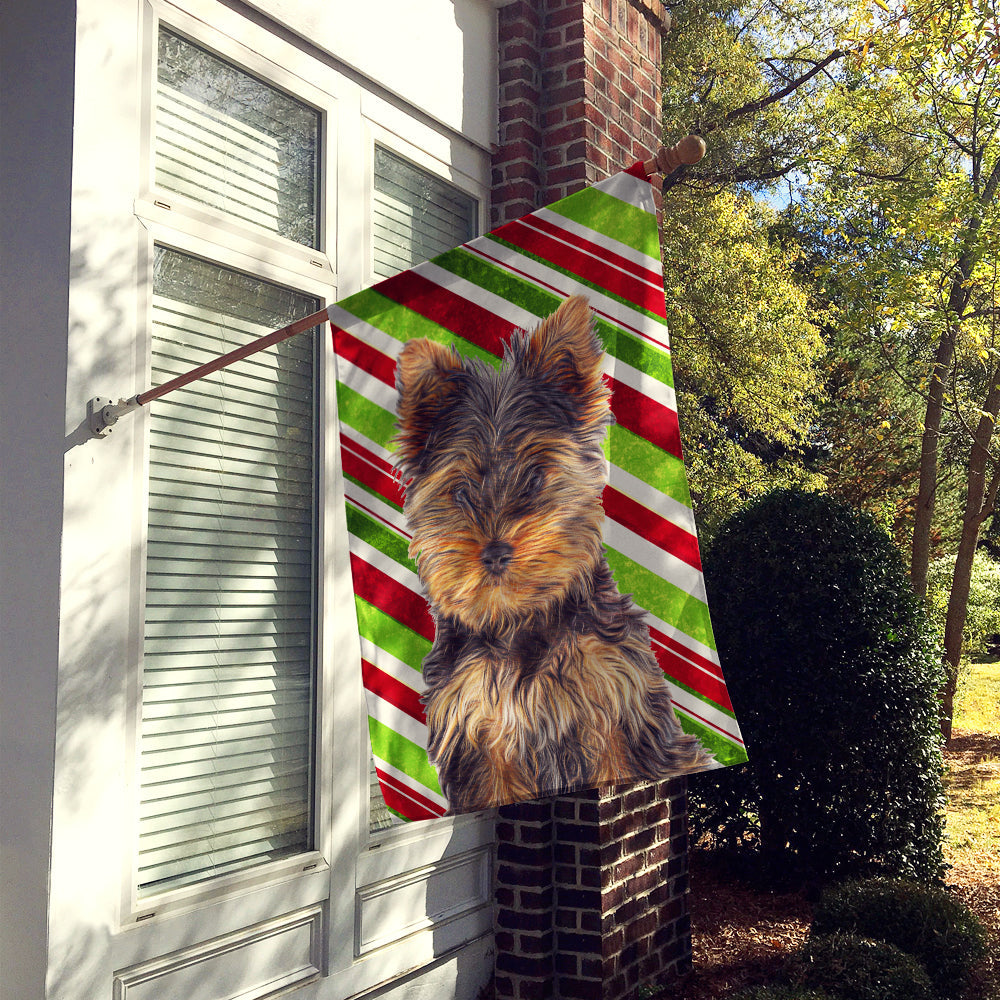 Candy Cane Holiday Christmas Yorkie Puppy / Yorkshire Terrier House Flag 28x40 Porch Sleeve Pole Decorative Outside Yard Banner Artwork Wall Hanging, Polyester