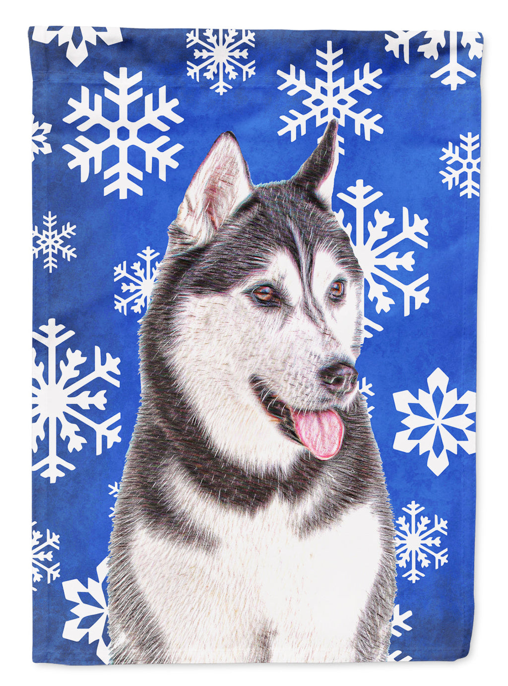 Winter Snowflakes Holiday Alaskan Malamute House Flag 28x40 Porch Sleeve Pole Decorative Outside Yard Banner Artwork Wall Hanging, Polyester