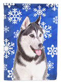 Winter Snowflakes Holiday Alaskan Malamute House Flag 28x40 Porch Sleeve Pole Decorative Outside Yard Banner Artwork Wall Hanging, Polyester