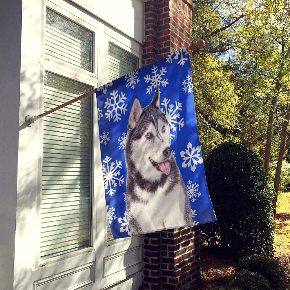 Winter Snowflakes Holiday Alaskan Malamute House Flag 28x40 Porch Sleeve Pole Decorative Outside Yard Banner Artwork Wall Hanging, Polyester