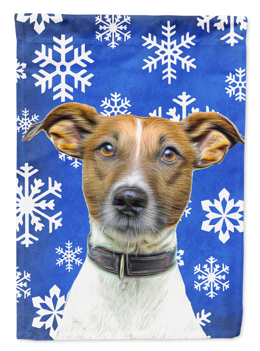 Winter Snowflakes Holiday Jack Russell Terrier House Flag 28x40 Porch Sleeve Pole Decorative Outside Yard Banner Artwork Wall Hanging, Polyester