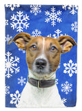 Winter Snowflakes Holiday Jack Russell Terrier House Flag 28x40 Porch Sleeve Pole Decorative Outside Yard Banner Artwork Wall Hanging, Polyester