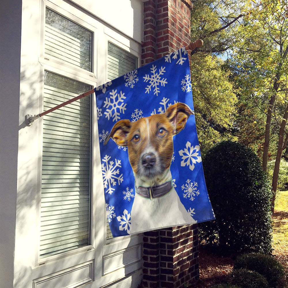 Winter Snowflakes Holiday Jack Russell Terrier House Flag 28x40 Porch Sleeve Pole Decorative Outside Yard Banner Artwork Wall Hanging, Polyester