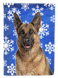 Winter Snowflakes Holiday German Shepherd House Flag 28x40 Porch Sleeve Pole Decorative Outside Yard Banner Artwork Wall Hanging, Polyester