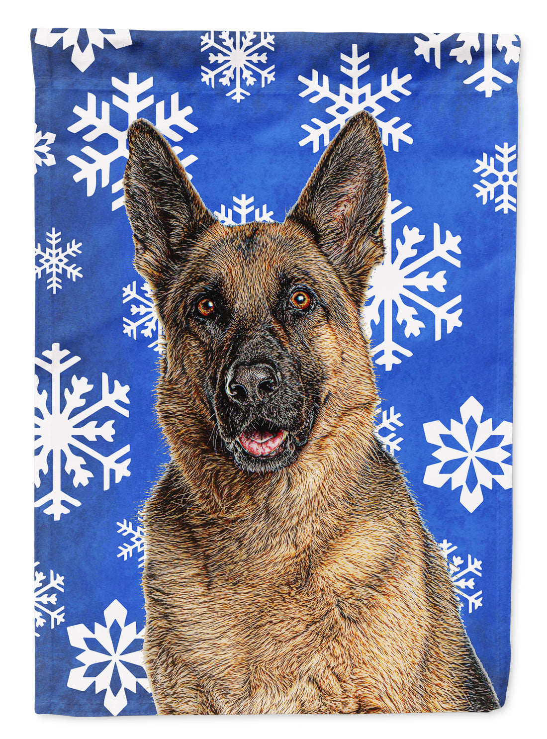 Winter Snowflakes Holiday German Shepherd House Flag 28x40 Porch Sleeve Pole Decorative Outside Yard Banner Artwork Wall Hanging, Polyester
