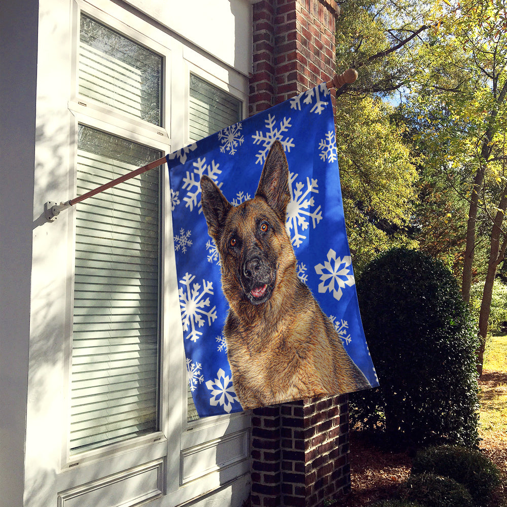 Winter Snowflakes Holiday German Shepherd House Flag 28x40 Porch Sleeve Pole Decorative Outside Yard Banner Artwork Wall Hanging, Polyester