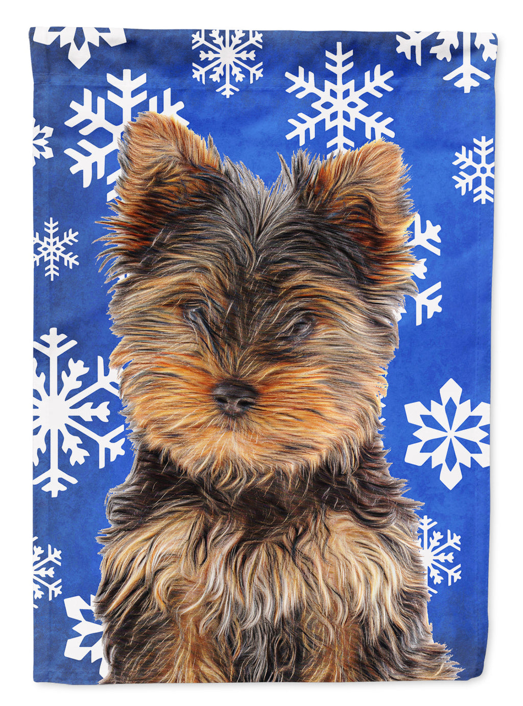 Winter Snowflakes Holiday Yorkie Puppy / Yorkshire Terrier House Flag 28x40 Porch Sleeve Pole Decorative Outside Yard Banner Artwork Wall Hanging, Polyester