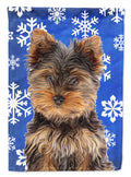 Winter Snowflakes Holiday Yorkie Puppy / Yorkshire Terrier House Flag 28x40 Porch Sleeve Pole Decorative Outside Yard Banner Artwork Wall Hanging, Polyester